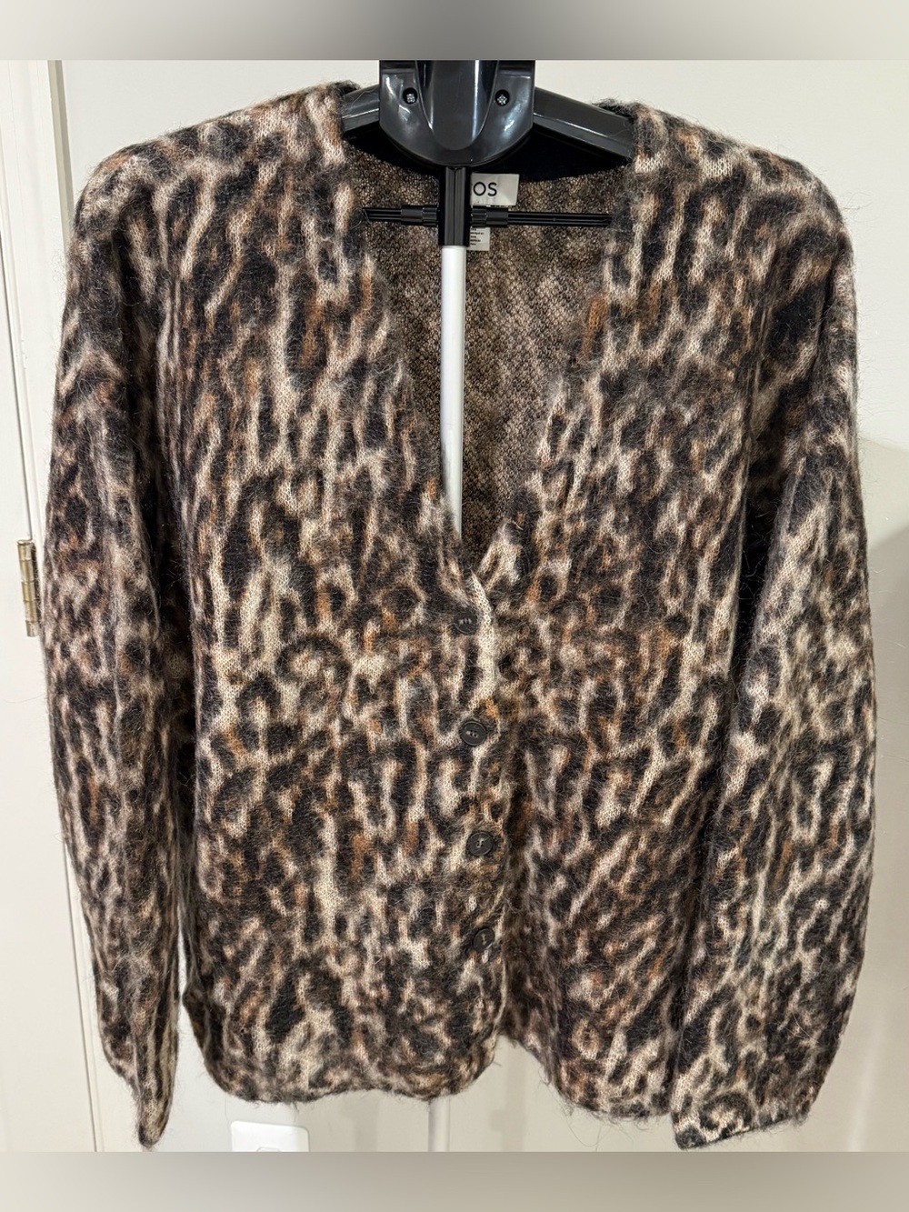 COS Leopard V Neck Cardigan Sweater Oversized Size L 14/16 EUC Mohair